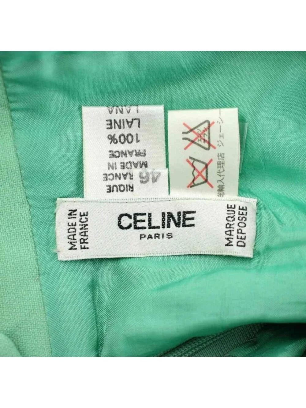 Celine Tight Skirt Wool 46 Mint Green Knee Length Chain Decoration Logo Ring PP - Picture 6 of 9